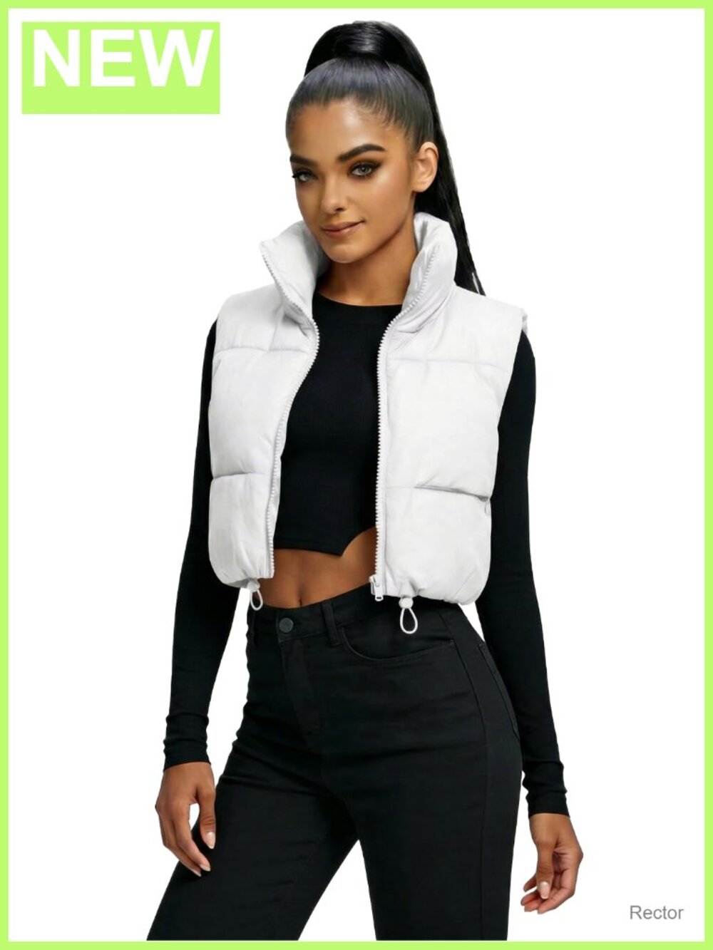 Women's Cropped Puffer Vest Lightweight Zip Pockets Stand Collar Quilted - Picture 6 of 6